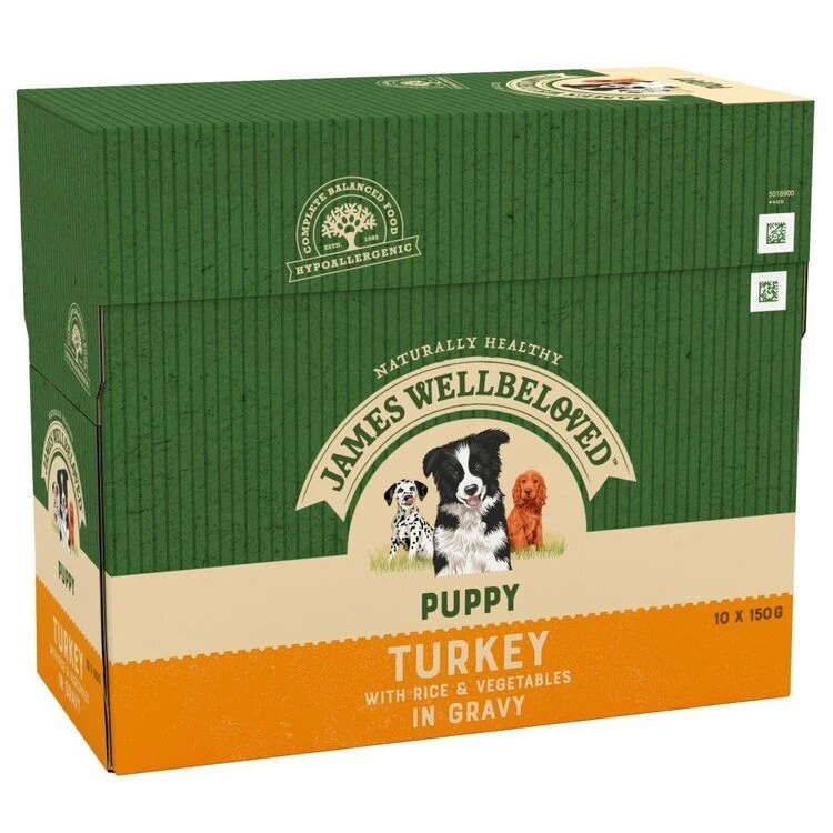 JAMES WELLBELOVED Turkey With Rice Puppy Pouch 10x150g 3 JAMES WELLBELOVED Turkey With Rice Puppy Pouch 10x150g