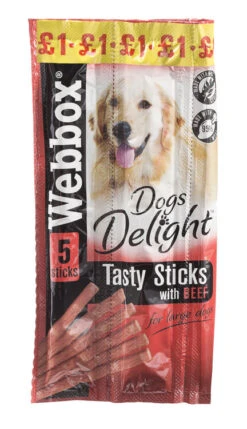 60 X Webbox Dogs Delight Large Dog Sticks Beef