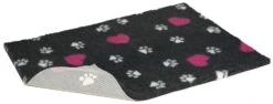 Non Slip Vetbed Cerise Hearts & White Paws Dog Bed - Charcoal