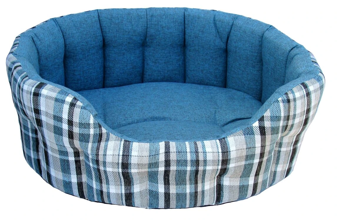 Premium Heavy Duty Antibacterial Oval Drop Front Softee Plaid Dog Bed - Aqua Blue 3 Premium Heavy Duty Antibacterial Oval Drop Front Softee Plaid Dog Bed - Aqua Blue