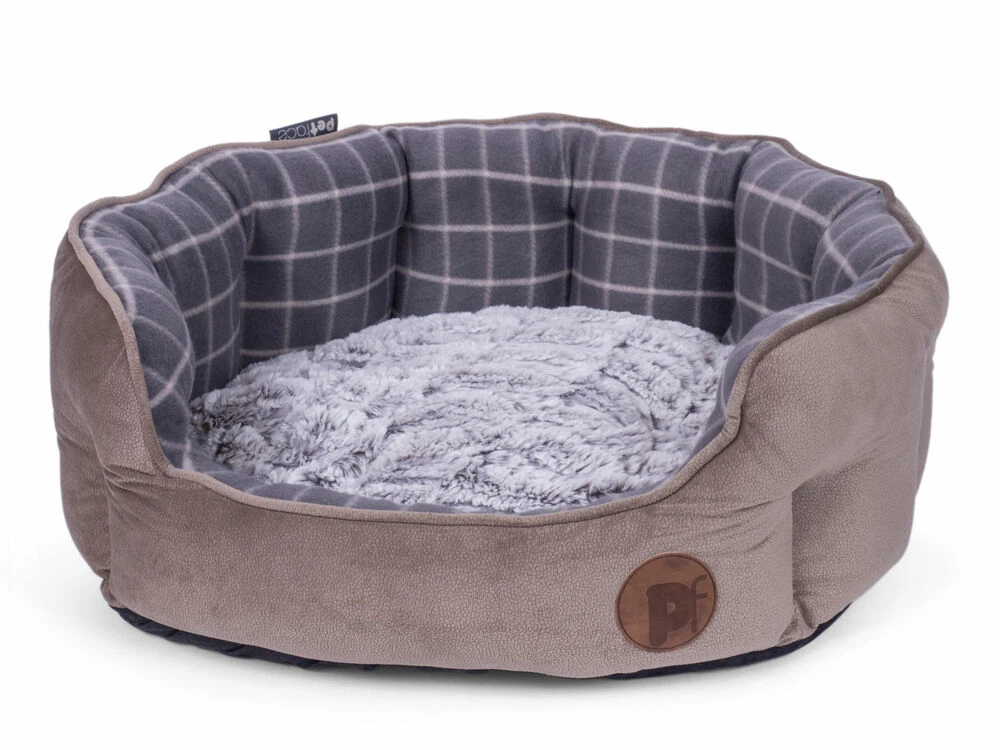 Petface Grey Check & Bamboo Oval Bed 3 Petface Grey Check & Bamboo Oval Bed