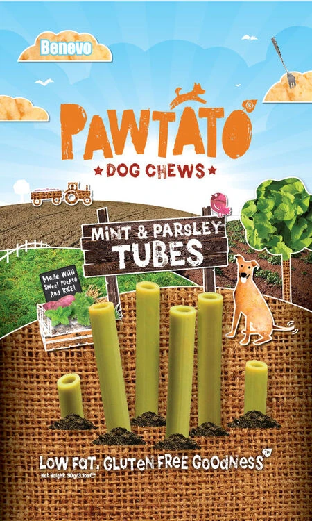 Benevo Pawtato Mint And Parsley Tubes Vegetarian Dog Chews 3 Benevo Pawtato Mint And Parsley Tubes Vegetarian Dog Chews