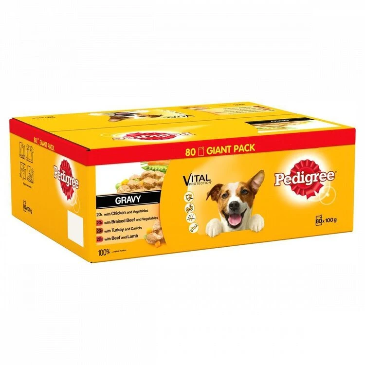 PEDIGREE Dog Pouches Mixed Selection In Gravy 80 X 100g Mega Pack 3 PEDIGREE Dog Pouches Mixed Selection In Gravy 80 X 100g Mega Pack