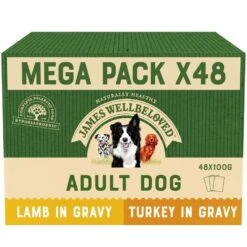 48 X James Wellbeloved Grain Free Dog Food Pouch Turkey & Lamb In Gravy 100g
