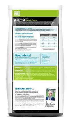Burns Sensitive Pork And Potato Adult & Senior Dog Food -Danish Design || Scruffs || Great&Small Sales Sensitive Pork 12kg reverse