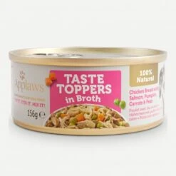 12 X Applaws Taste Toppers Natural Chicken Salmon & Veg In Broth Tin Dog Food 156g