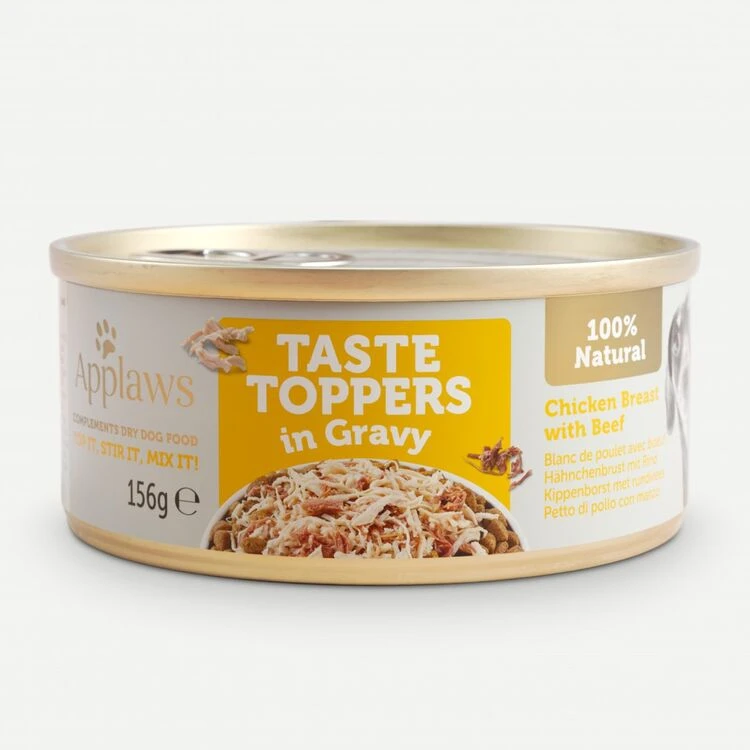 12 X Applaws Taste Toppers Natural Chicken & Beef In Gravy Tin Dog Food 156g 3 12 X Applaws Taste Toppers Natural Chicken & Beef In Gravy Tin Dog Food 156g