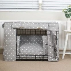 Lords & Labradors Dog Crate Set In Grey Spot -Danish Design || Scruffs || Great&Small Sales grey spot black crate set