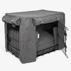 Lords & Labradors Dog Crate Set In Granite Boucle 8 Lords & Labradors Dog Crate Set In Granite Boucle -Danish Design || Scruffs || Great&Small Sales lords and labradors granite boucle crate set black crate side studio