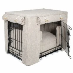 Lords & Labradors Dog Crate Set In Mink Boucle -Danish Design || Scruffs || Great&Small Sales lords and labradors mink boucle crate set black crate side studio