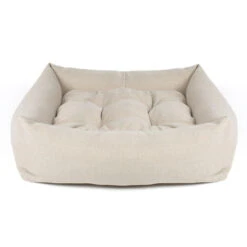 Lords & Labradors Luxury Tweed Dog Box Bed Natural Herringbone