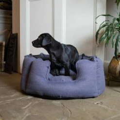 Lords & Labradors High Sided Tweed Dog Bed Oxford Blue Herringbone