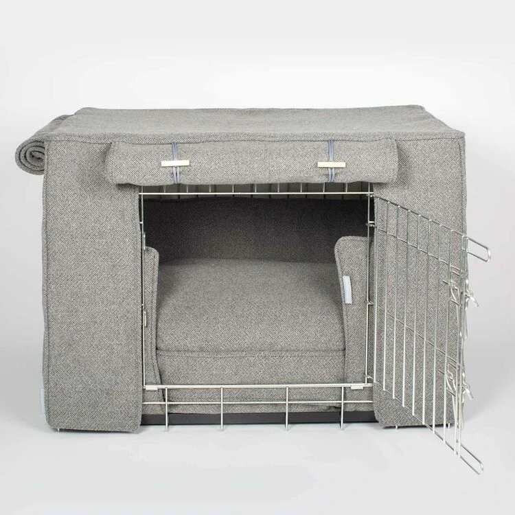 Lords & Labradors Dog Crate Set In Pewter Herringbone 3 Lords & Labradors Dog Crate Set In Pewter Herringbone