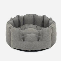 Lords & Labradors High Sided Tweed Dog Bed Pewter Herringbone