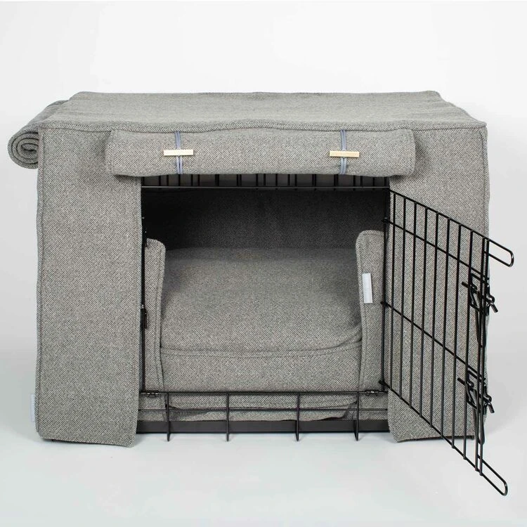Lords & Labradors Dog Crate Set In Pewter Herringbone 5 Lords & Labradors Dog Crate Set In Pewter Herringbone - Image 3