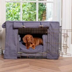 Lords & Labradors Dog Crate Set In Oxford Blue Herringbone