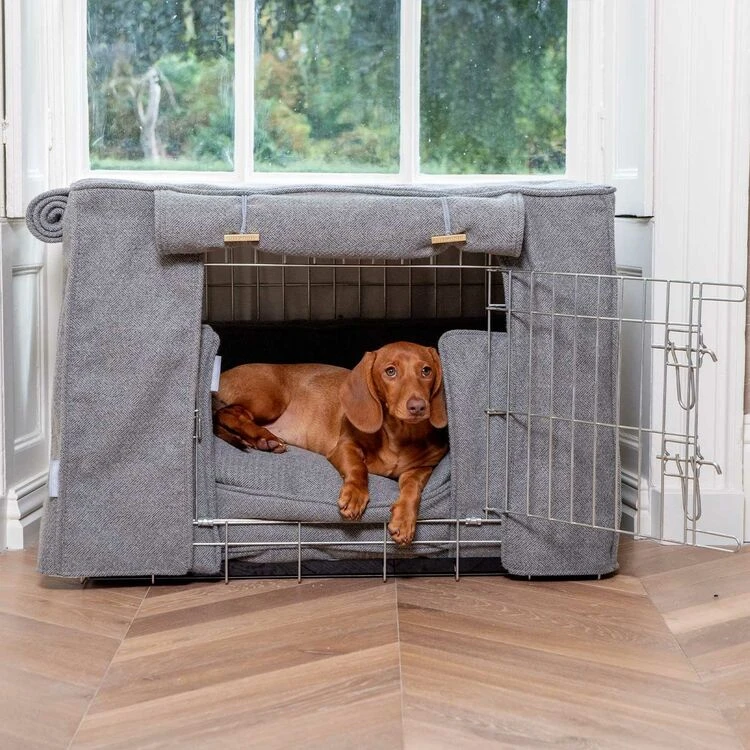 Lords & Labradors Dog Crate Set In Pewter Herringbone 4 Lords & Labradors Dog Crate Set In Pewter Herringbone - Image 2