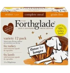 12 X Forthglade Grain Free Turkey & Lamb With Veg Complete Senior Wet Dog Food Variety Pack 395g